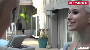 Neighbor by the pool enjoys two girlfriends at once