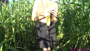 Girl Brings Herself to Orgasm with a Corn Cob in the Middle of a Field