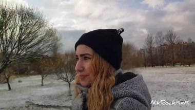 Russian pickup in action: meeting a girl on a bench in the park