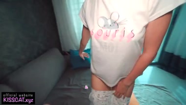 Russian stepsister masturbates on the couch — her brother caught her and wanted sex