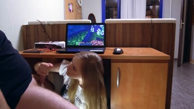 Wife Is Busy Around the House While Her Friend Passionately Pleases the Guy with Her Mouth