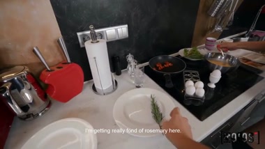 A seductive beauty makes an omelette so hot that it's impossible to resist the urge to have sex with her