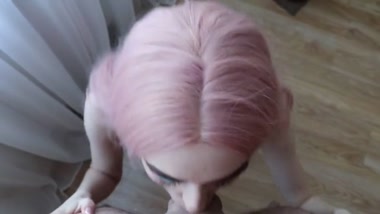 Wife on Her Knees Swallows Her Husband's Big Cock
